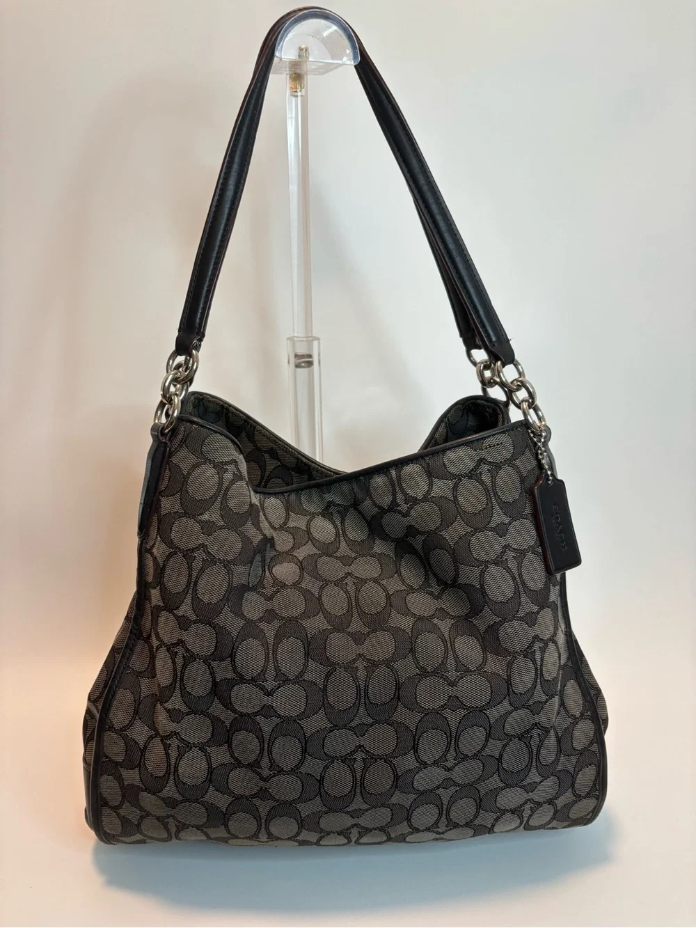 COACH ($385) Phoebe Beige/Dark Brown Jacquard Signature Shoulder Bag AUTHENTIC
